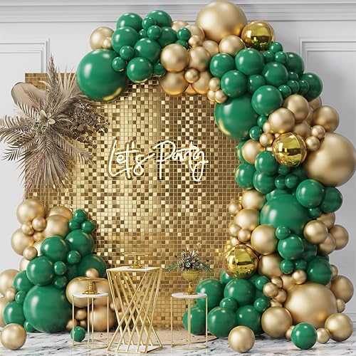 Miniatura 1 de DNBOD Kit de guirnalda de globos verdes y dorados 132 globos verde oscuro globo dorado metálico y globo dorado de Mylar 4D para adultos cumpleaños