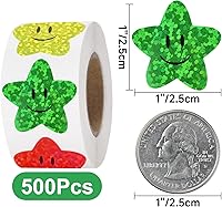 Vista 2 de Anwyll Calcomanías de cara sonriente de estrella, calcomanías de estrellas de cara feliz para niños, 500 unidades de calcomanías de estrella