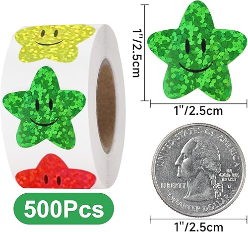 Miniatura 2 de Anwyll Calcomanías de estrella, calcomanías de estrella de cara sonriente para recompensas infantiles, 500 calcomanías de estrella brillantes de 1