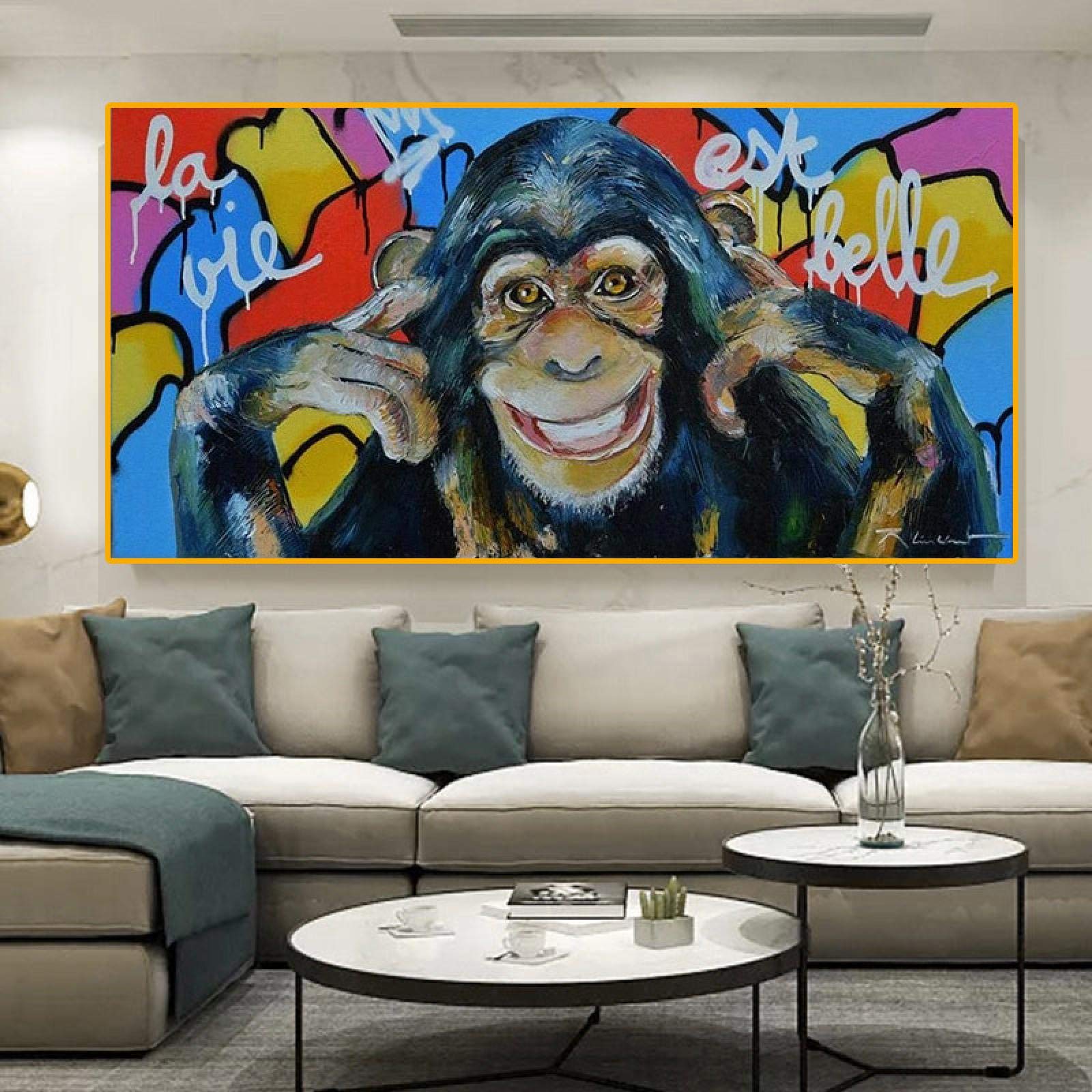 Peintures décoration murale style graffiti singe abstrait 70x140cm - 8