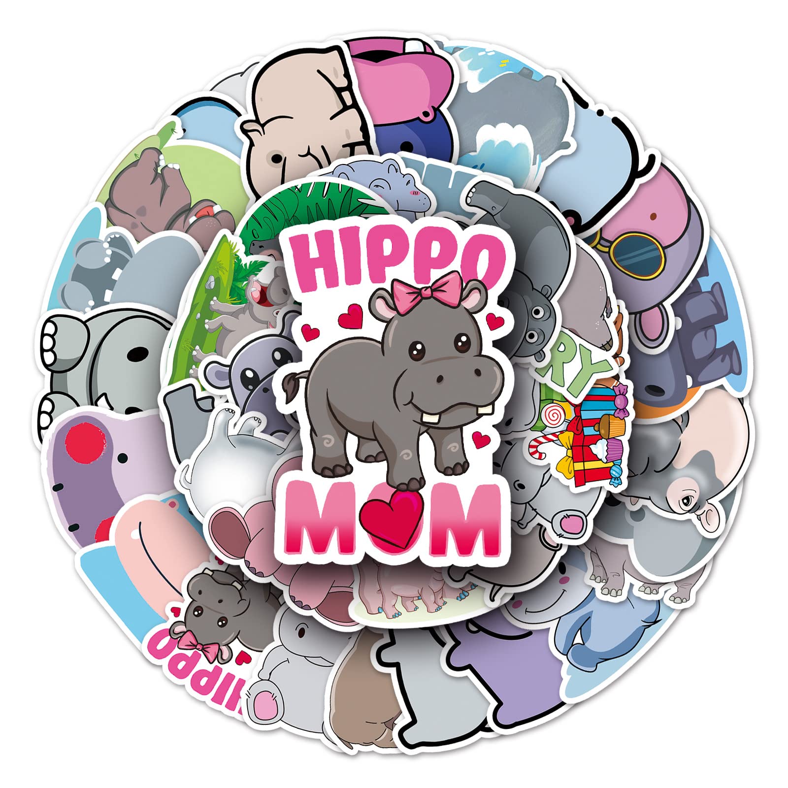 Bric dodo 50Pcs Hippo Stickers Vinyl Waterproof Aesthetic Personalised Stickers for Teens Boys Girls Adults Children