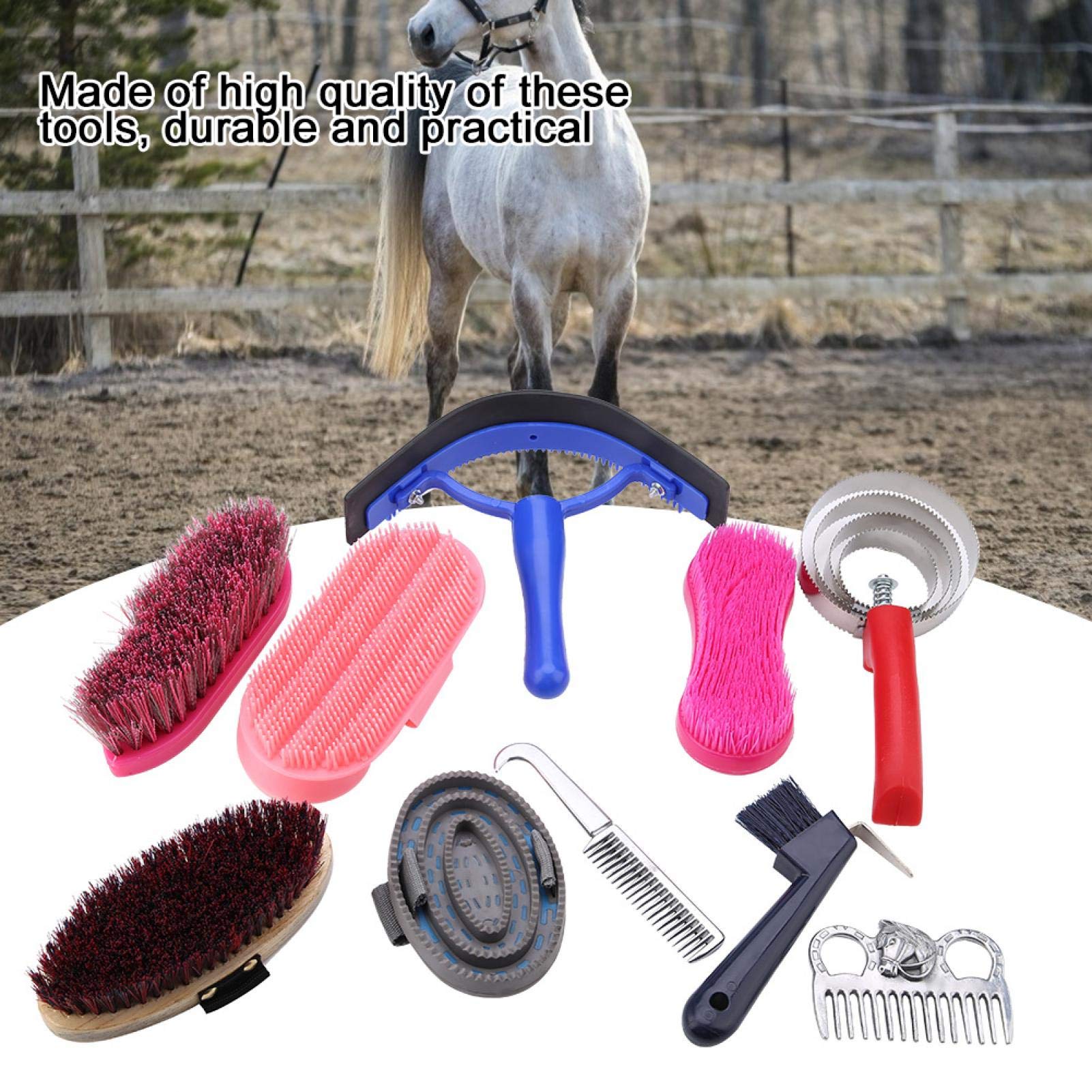 WNSC Kit de Cuidado de Caballos, Kit de Cuidado de Cuidado de Caballos, 10 Piezas de Accesorios para Caballos, Juego de cepillos para Caballos, Cepillo Equestrain, para Jinetes Principiantes