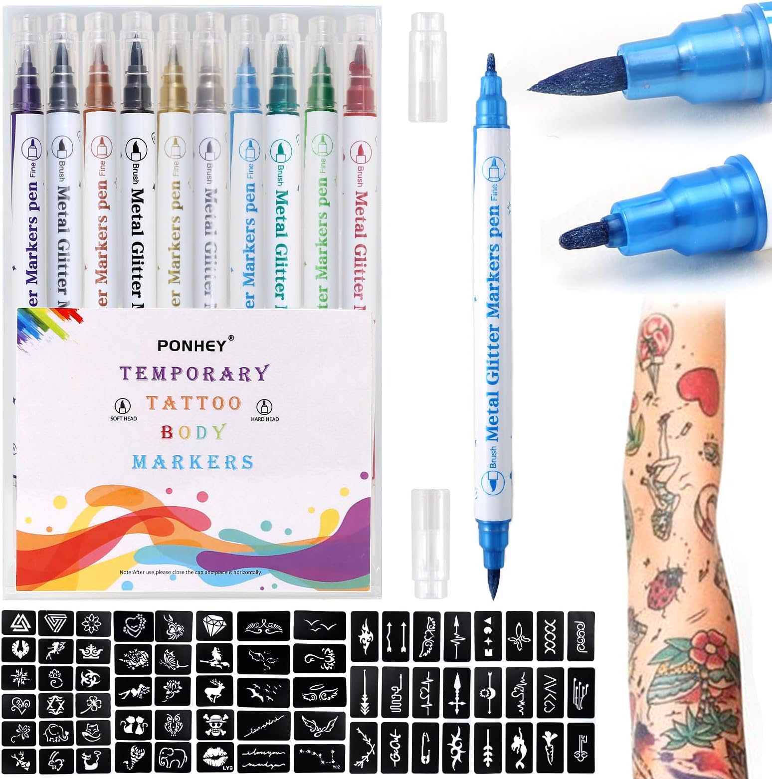 Temporary Tattoo Markers for Skin,JinYan 10 Body Markers