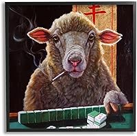 Vista 7 de Stupell Industries Ovejas jugando Mahjong Tile Game Smoking Animal, diseño de Lucia Heffernan