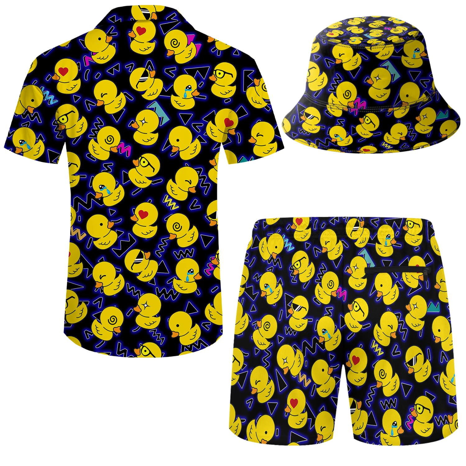 Conjunto de camisa y pantalones cortos hawaianos para hombre, conjunto de 2 piezas de los años 80 y 90 para hombre, traje de manga corta con botones y sombreros de pescador