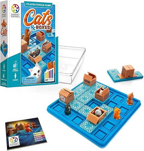SmartGames Juego de viaje Cats & Boxes con 60 desafíos para adultos de 7 años