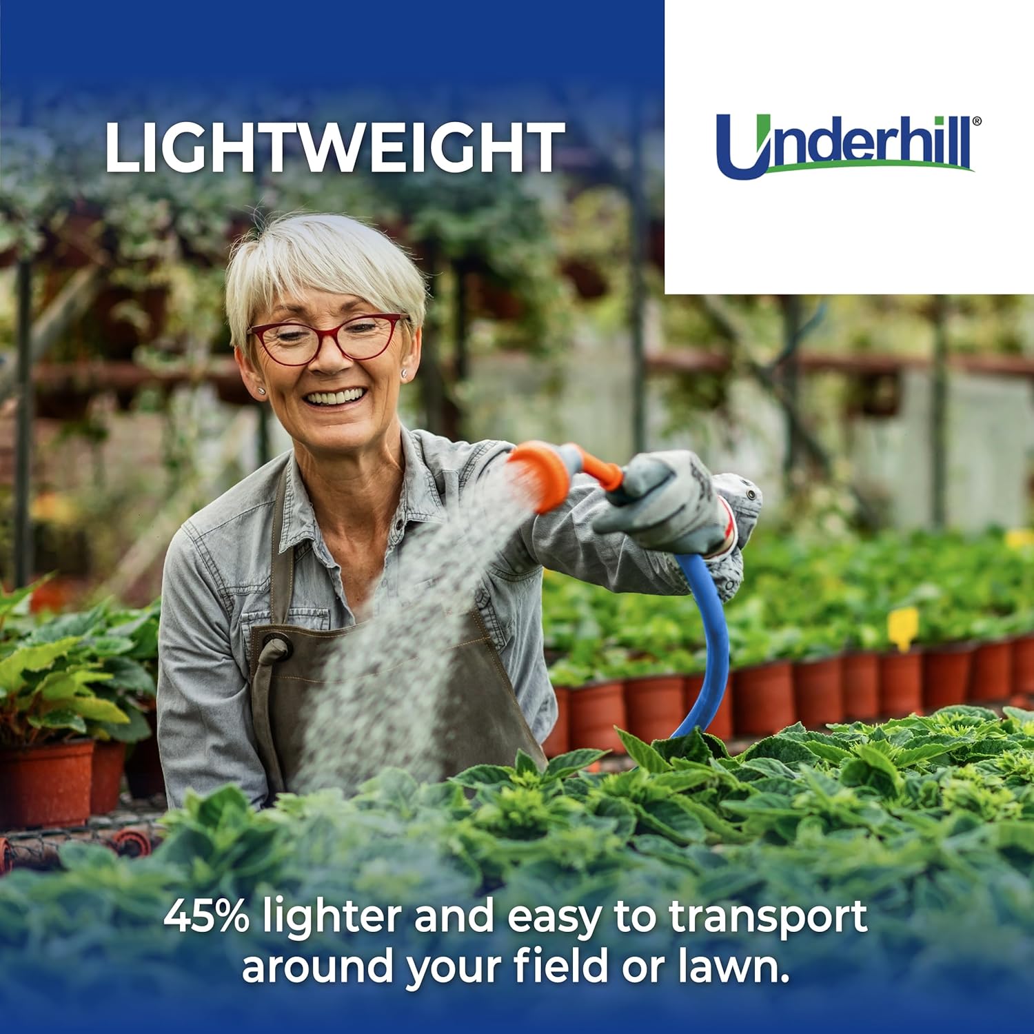 Underhill UltraMax Commercial Garden Water Hose 100 ft, Lightweight, Flexible, Anti-Kink, All Weather, 1200 psi, H75-100B, 3/4 Inch x 100 ft, Blue