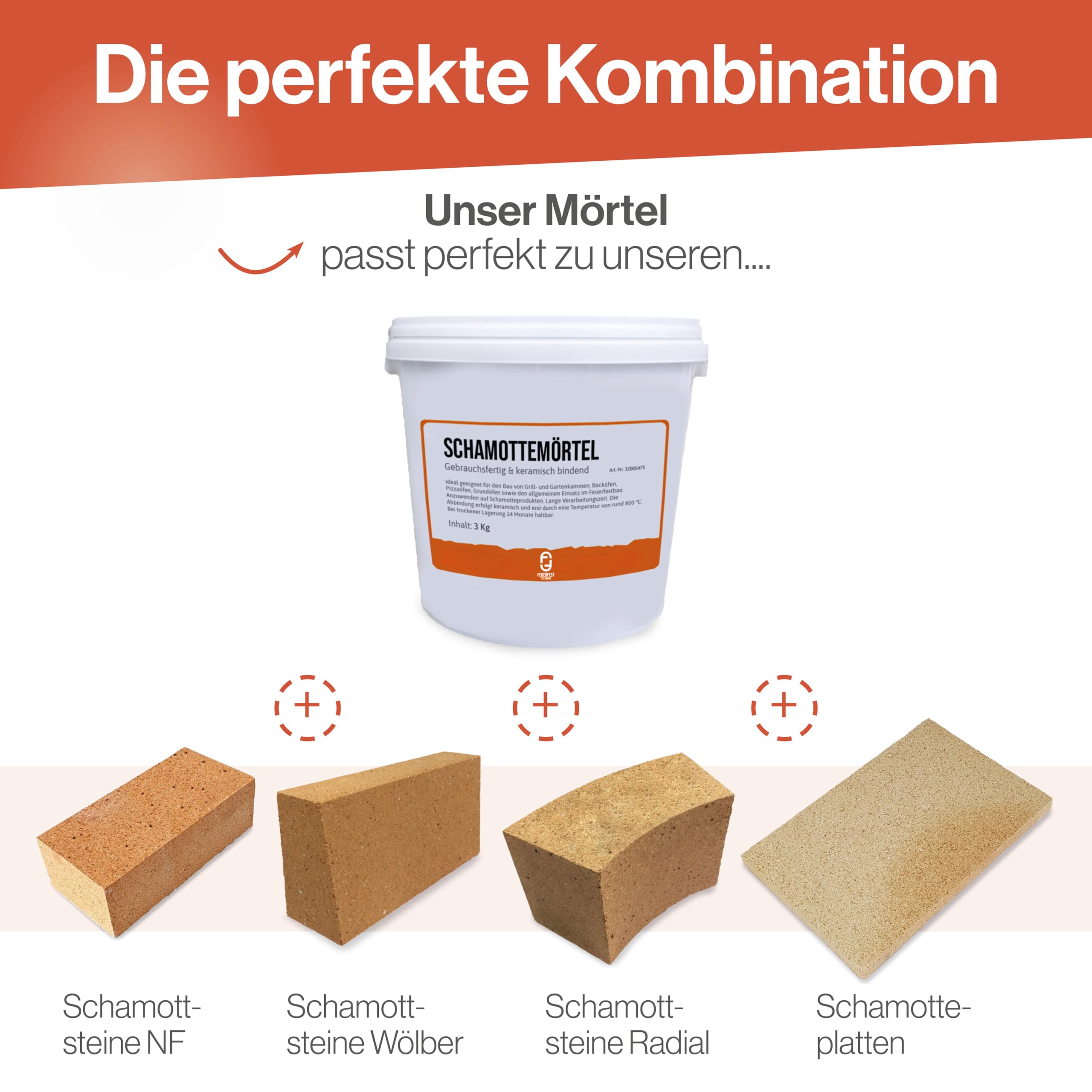 Feuerfest 123 - Schamottemörtel [Menge 25 kg] - Für Kaminöfen, Öfen & Grills - Feuerfester Mörtel 1.450 °C hitzebeständig - keramische Abbindung - Kaminmörtel Reparaturmörtel für Schamotte