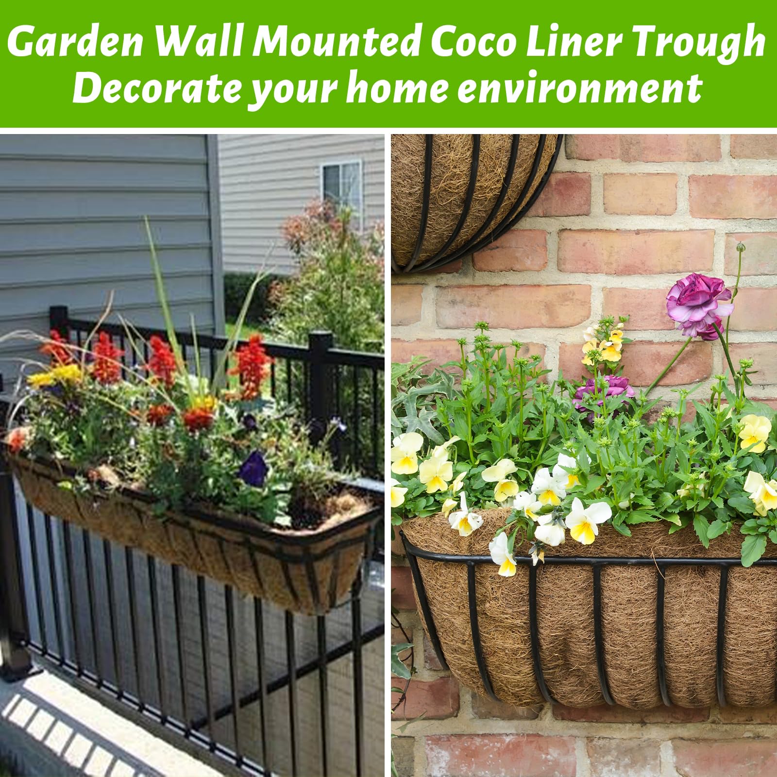 Hoxgar 2PCS Hanging Basket Liners, 24 Inch Coco Coir Trough Planter Liner, Replacement Coconut Liners for Wall-mounted Planter, Window Box, Hanging Trough Flower Basket — view 5
