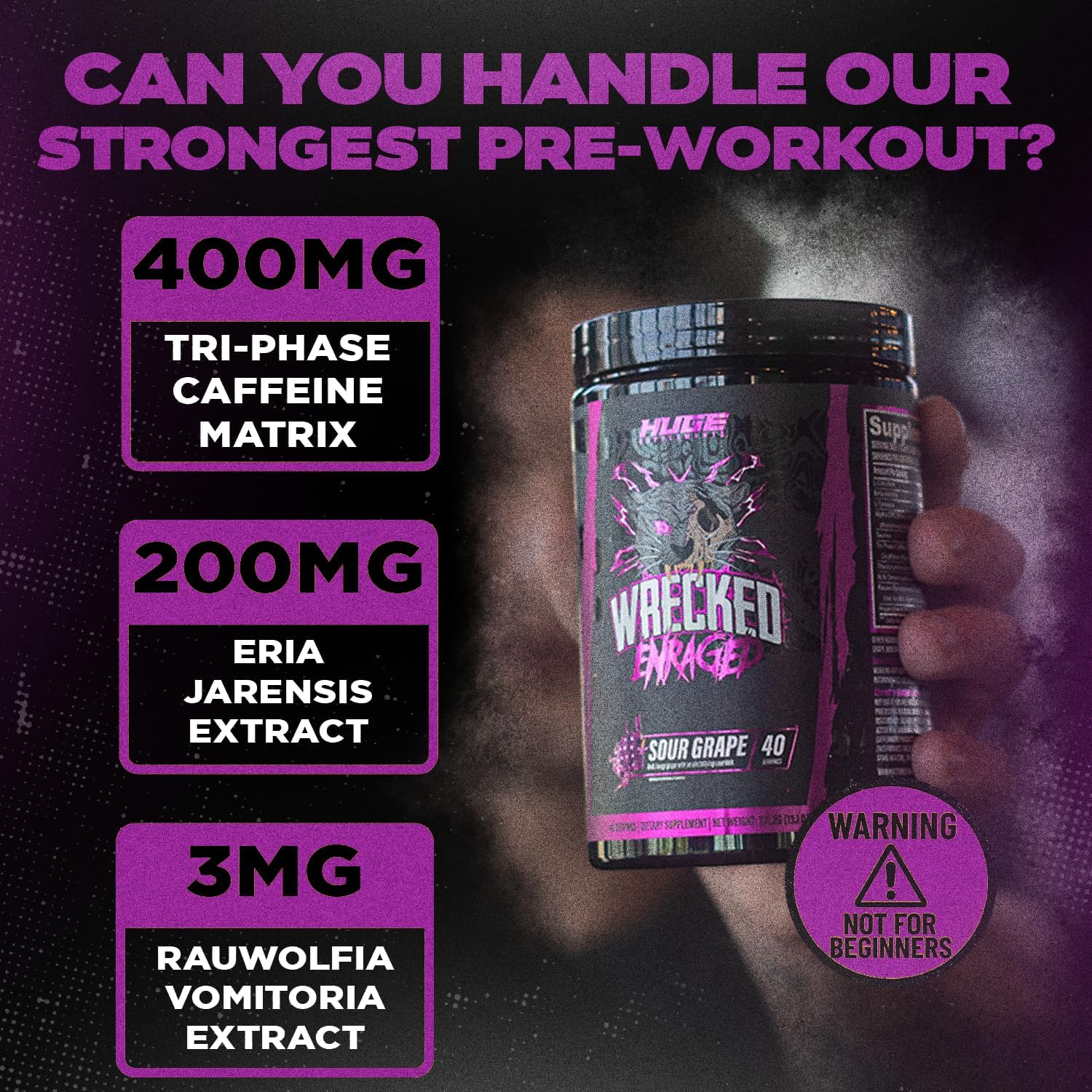 Wrecked Enraged High Stim Pre Workout - Extreme Hardcore Formula for Intense Energy, Laser Focus & Maximum Strength - Potent Stimulant Matrix - for Advanced Lifters, Not for Beginners (40 Servings) - Image 4