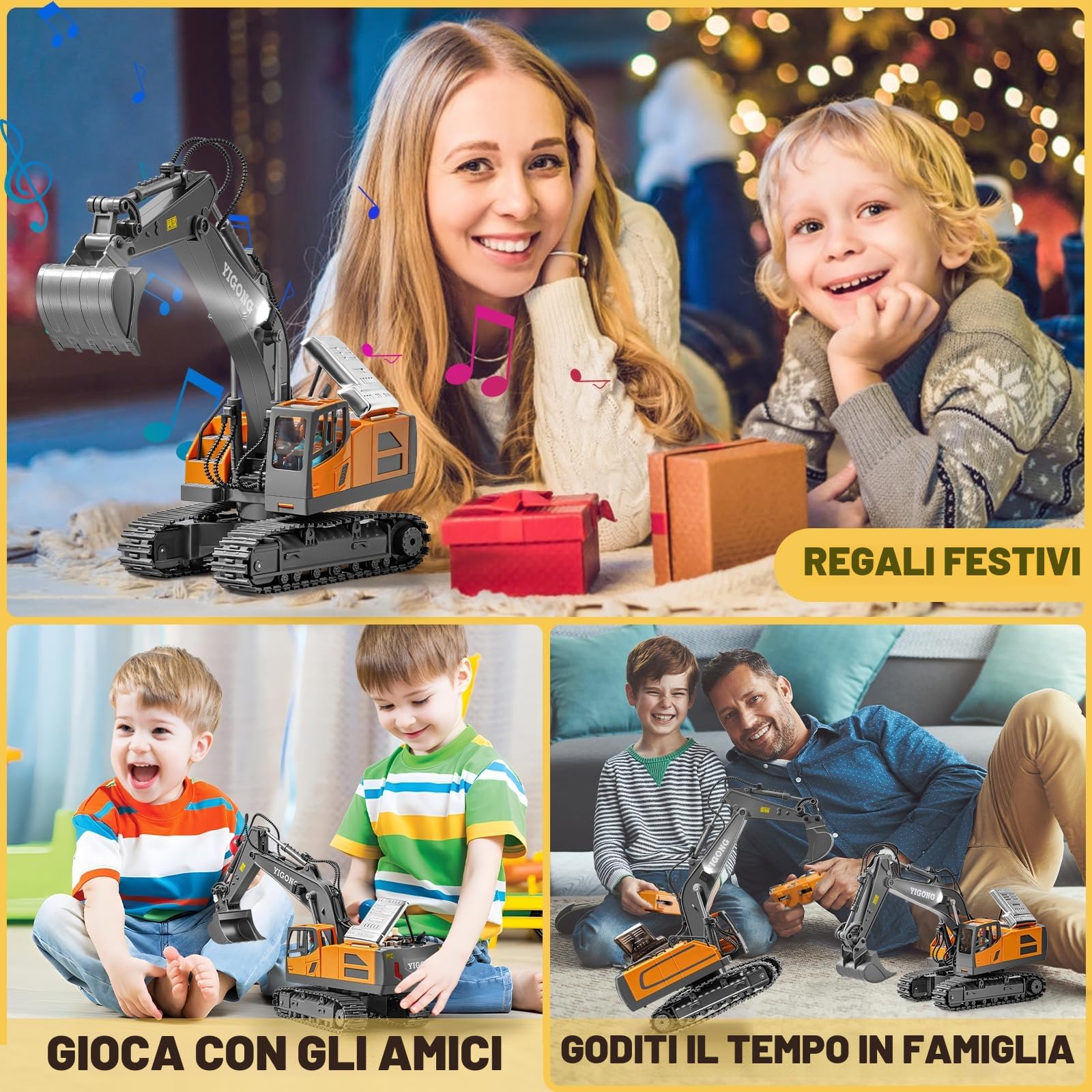 Escavatore Telecomandato per Bambini, Escavatori Ricaricabili con Pala in Metallo, Escavatore Idraulico Rc con Luci e Suoni, Giocattolo Scavatore per Ragazzi 6-14 Anni
