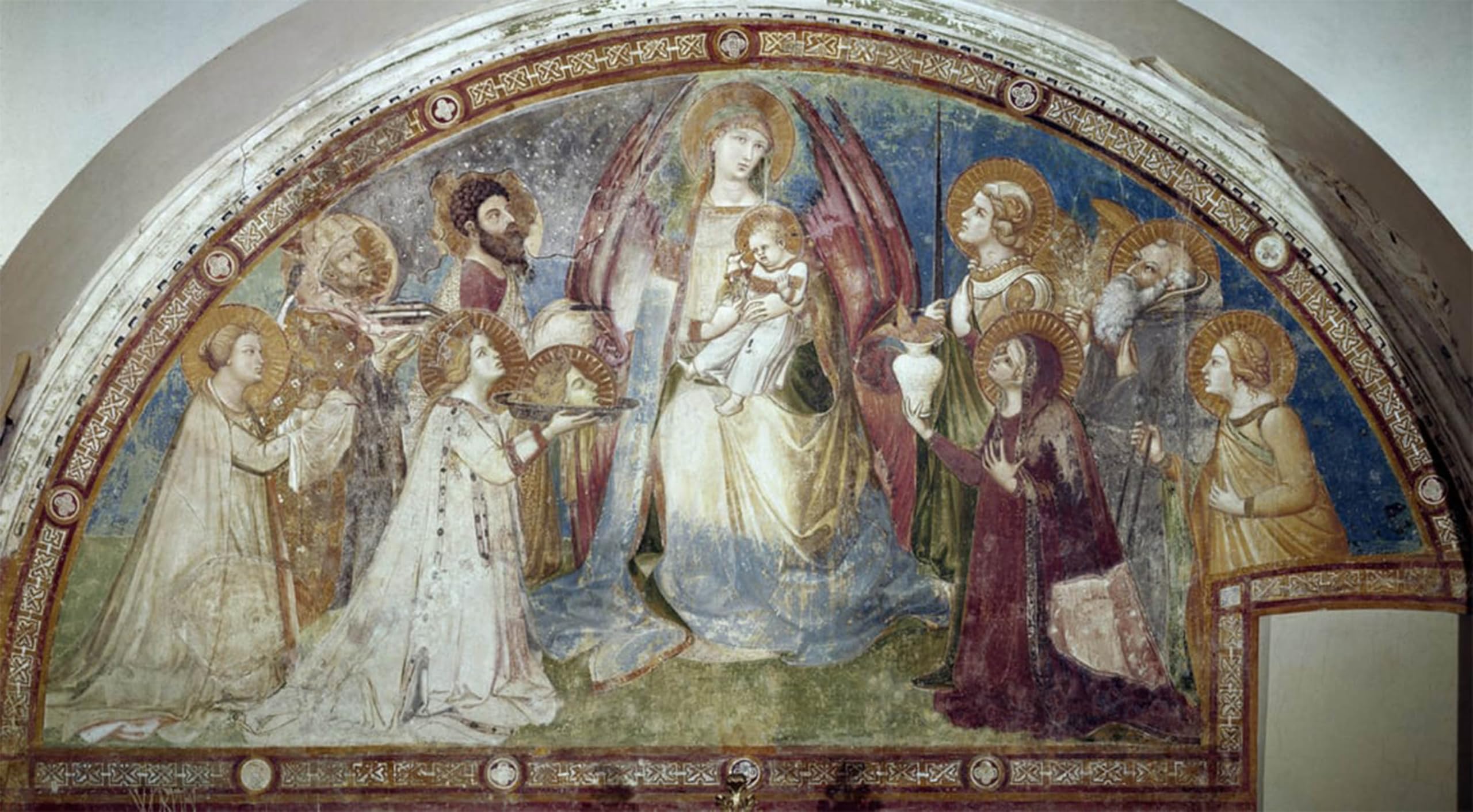 ARTXLXXBN Famous Painting Canvas Artwork Graffiti Print Maesta the Virgin and Child Surrounded by Ambrogio Lorenzetti Portrait Canvas Image for Home Decor 60x90cm