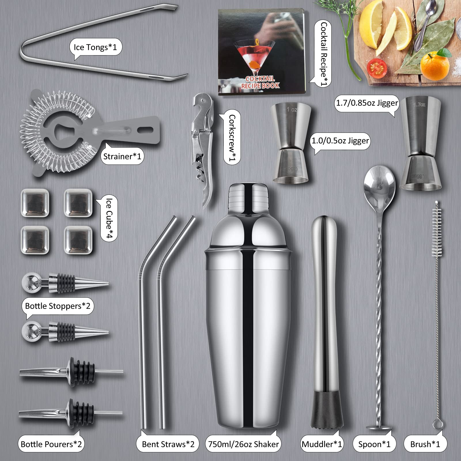 Siyaluens Cocktail Shaker Set Bartender Kit 20PCS Stainless Steel Bar