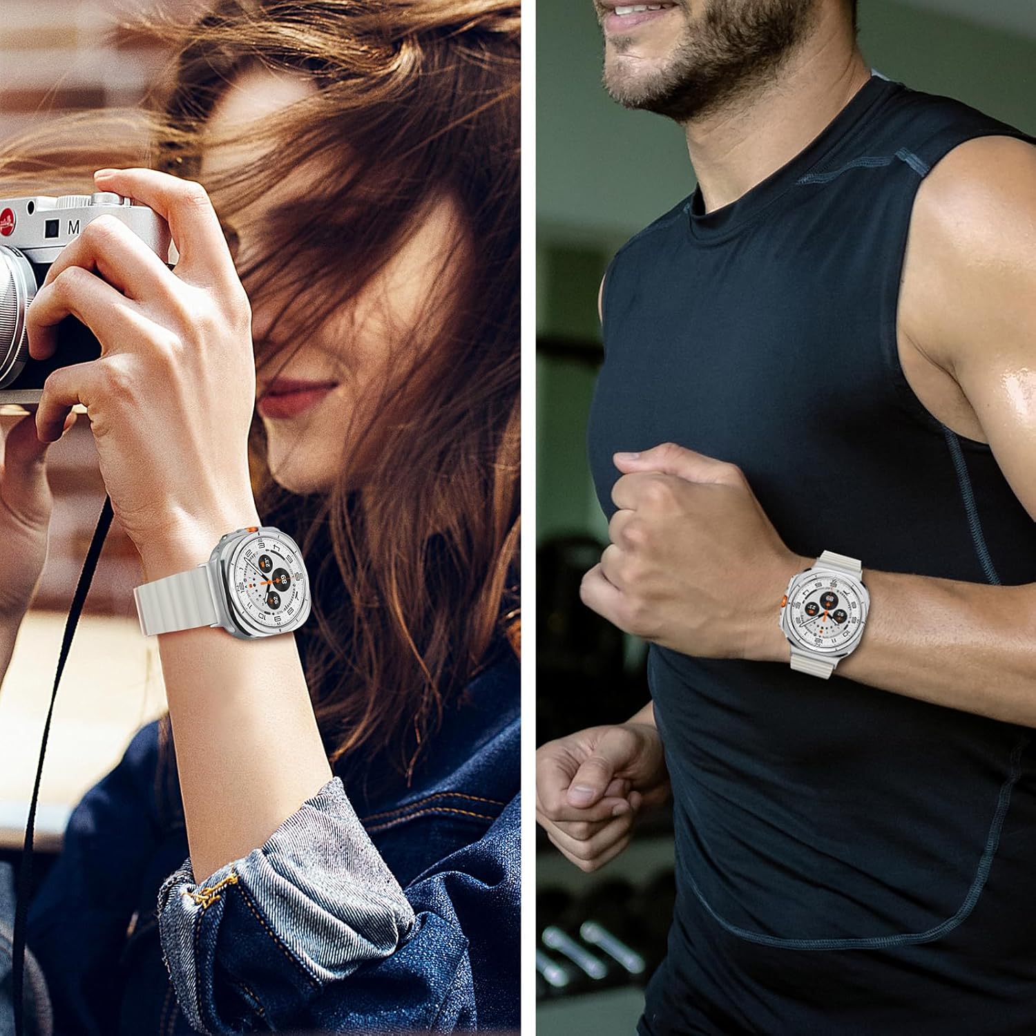 Anlinser Magnetic Bands Compatible with Samsung Galaxy Watch Ultra 2/1 Band 47mm for Men Women, Waterproof Silicone Sport Strap with Magnet Compatible with Samsung Watch Ultra, Starlight/Pink - Image 7