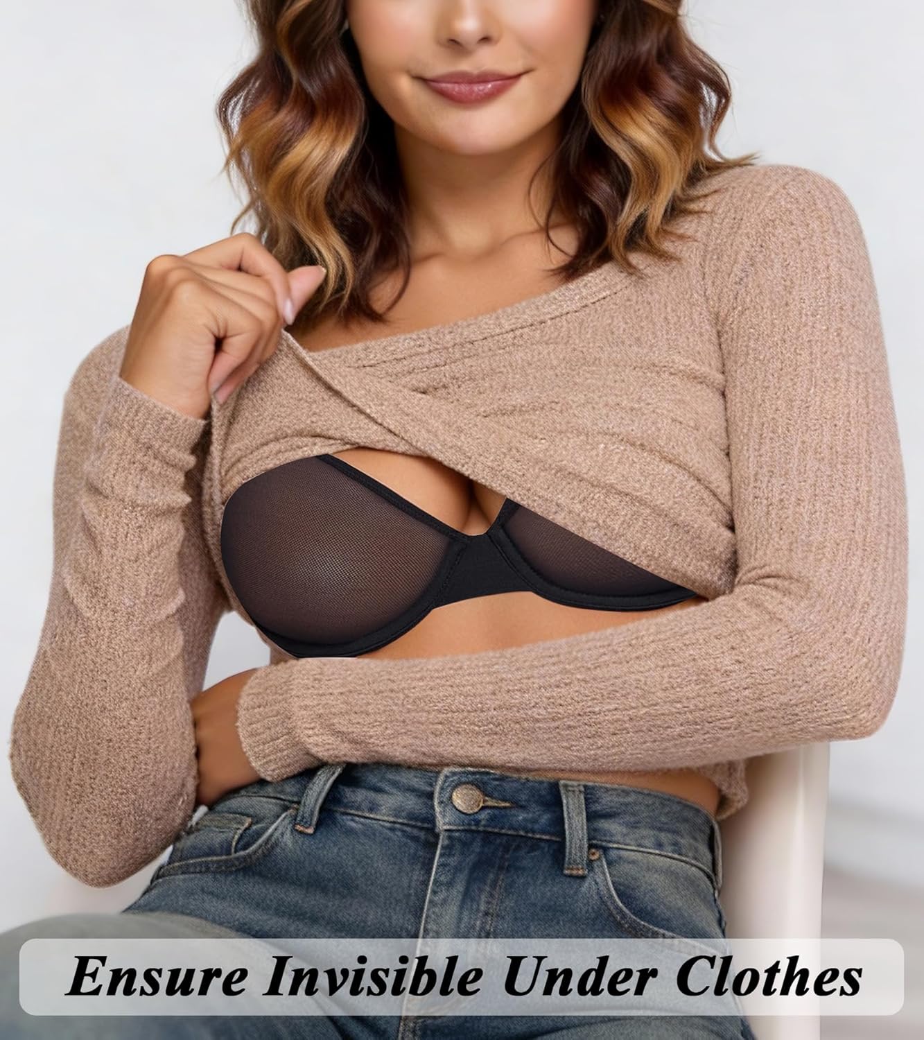 HACI Sheer Demi Balconette Bra Mesh Sexy See Through Unlined Plunge Underwire Everyday - Image 4