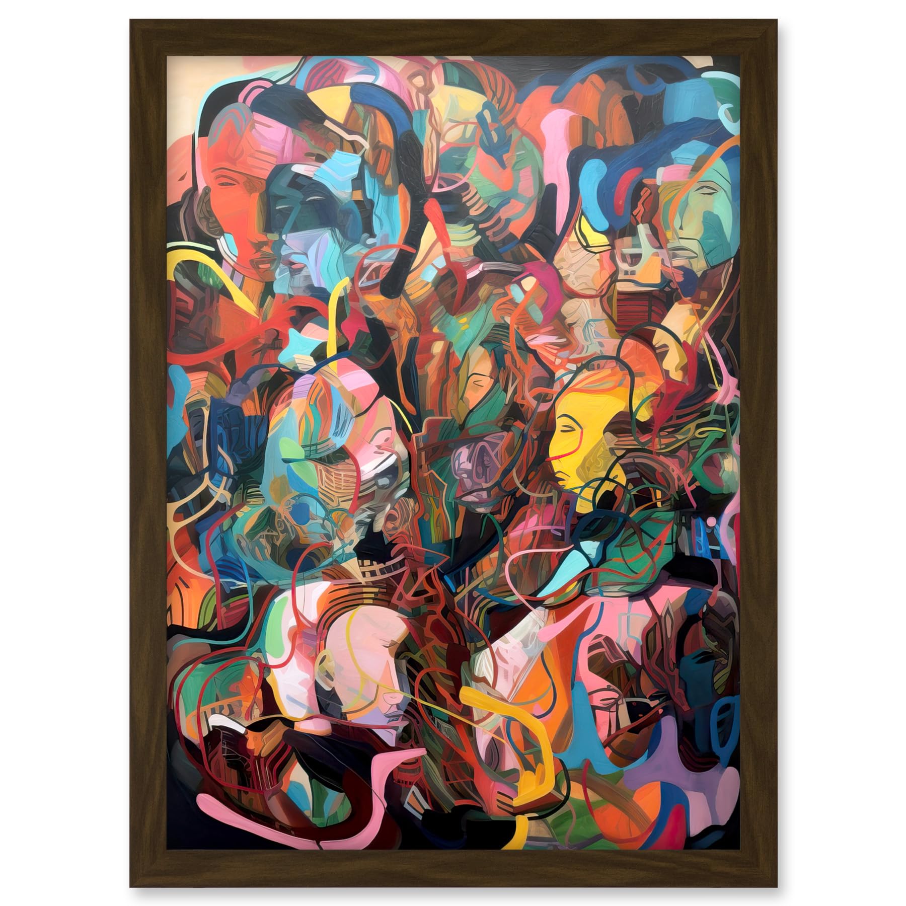 Artery8 Human Relationships Multicoloured Abstract Crowd Artwork Framed A3 Wall Art Print