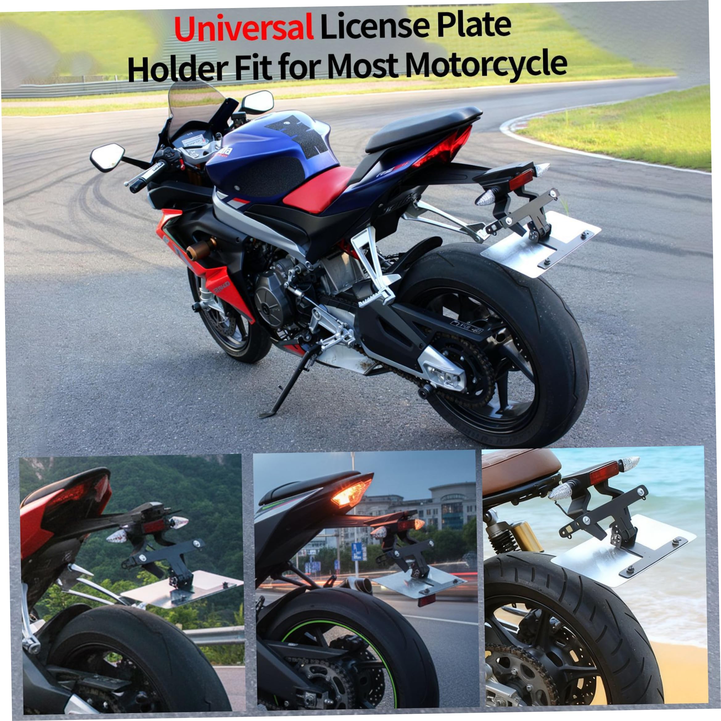 Support de Plaque d'immatriculation de en Alliage d'aluminium Pliable à Distance électrique, idéal pour Les modifications à Queue Courte, Support Plaque pour Motos, Tout-Terrain