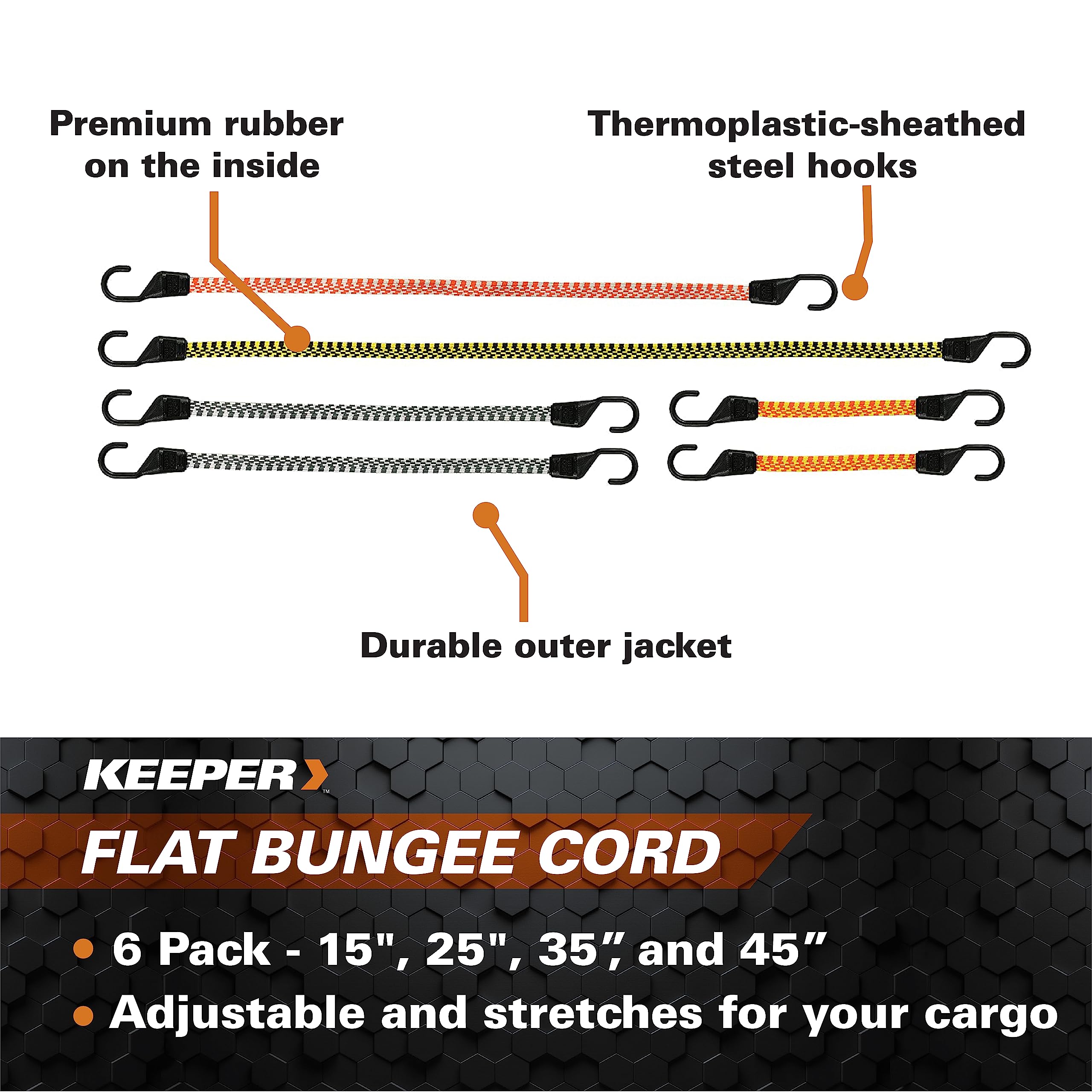 Keeper 06311 de Cuerdas elásticas Planas Set, 6 Piezas