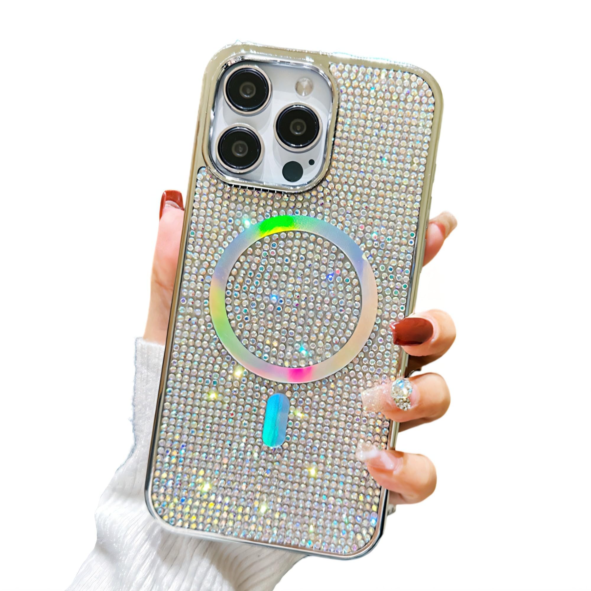 YAOZOCASE for iPhone Case,[Compatible with MagSafe] Glitter Crystal Diamond Rhinestone Sparkle Sparkly Bumper Camera Lens Protection Soft Shockproof