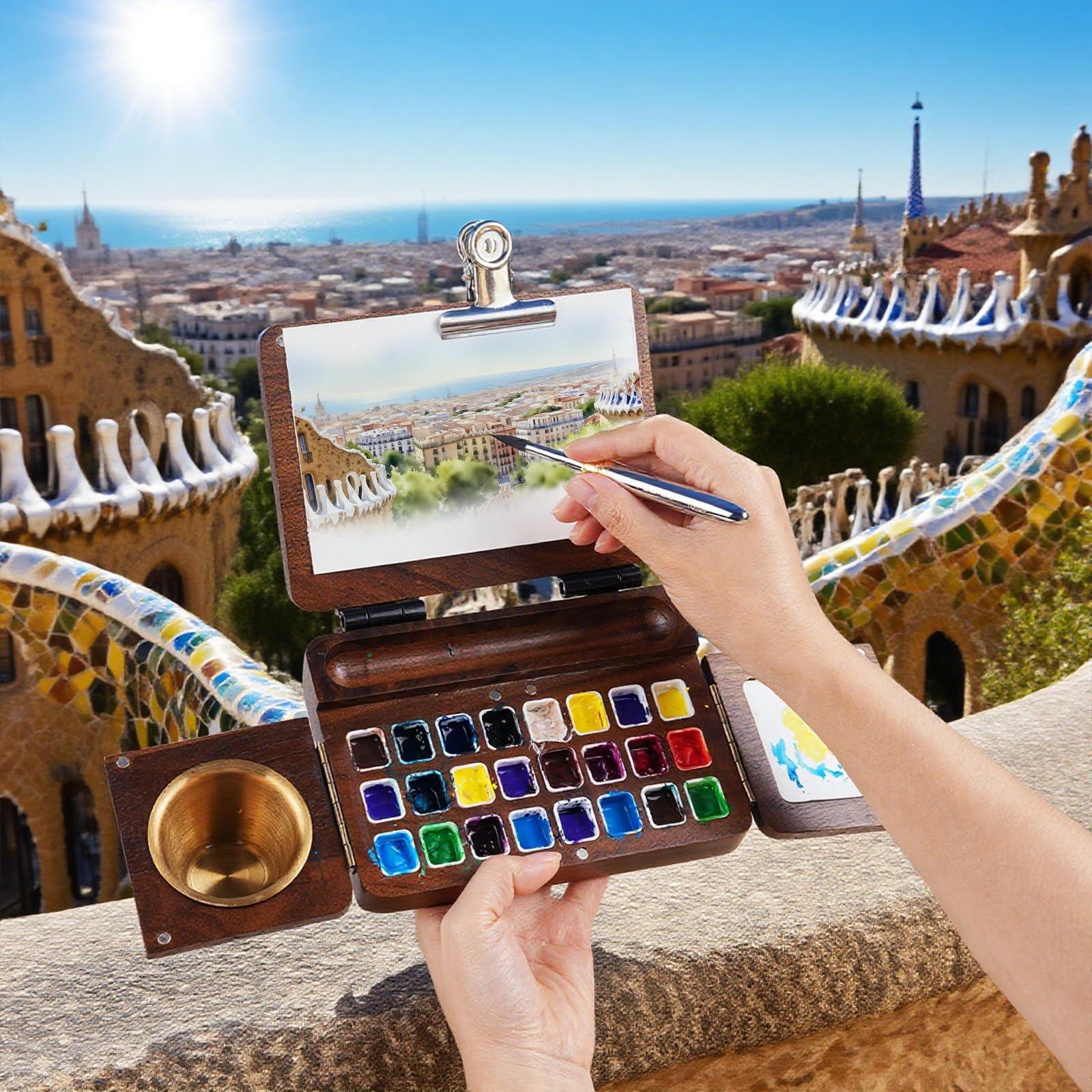 Reise Aquarellpinsel, 3er Premium Reisepinsel mit Doppelspitze, Ledertasche