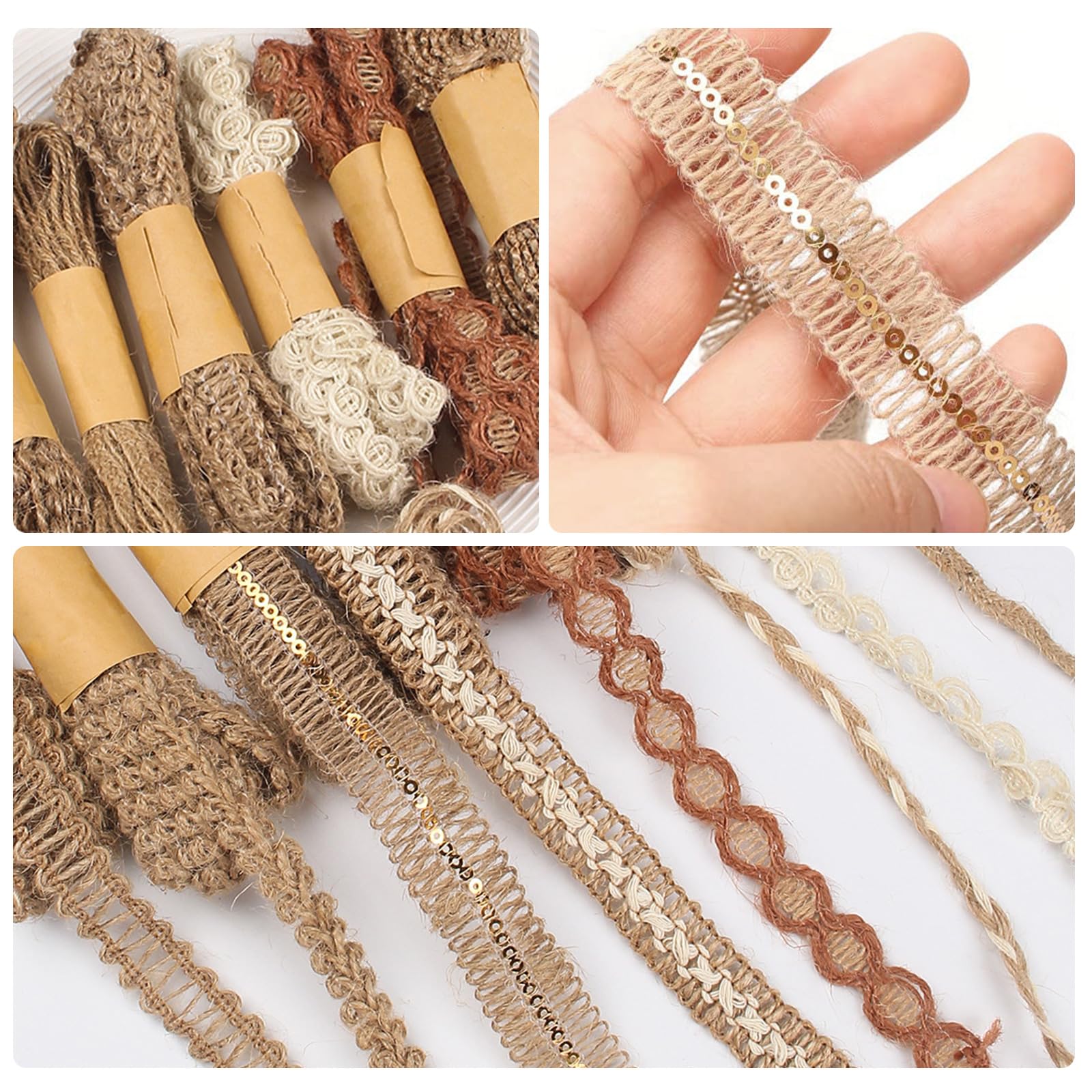 9 Rolls Natural Burlap Lace Ribbon Trim,18 Meters Jute Craft Ribbon for DIY Sewing,Rustic Wedding Decorations,Gift Wrapping&Party Supplies