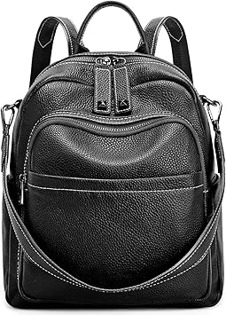 BOYATU Genuine Leather Backpack Purse for Women Anti Theft Convertible Soft Backpacks - Elegant Womens Travel Backpack 02 Medium-Obsidian Black