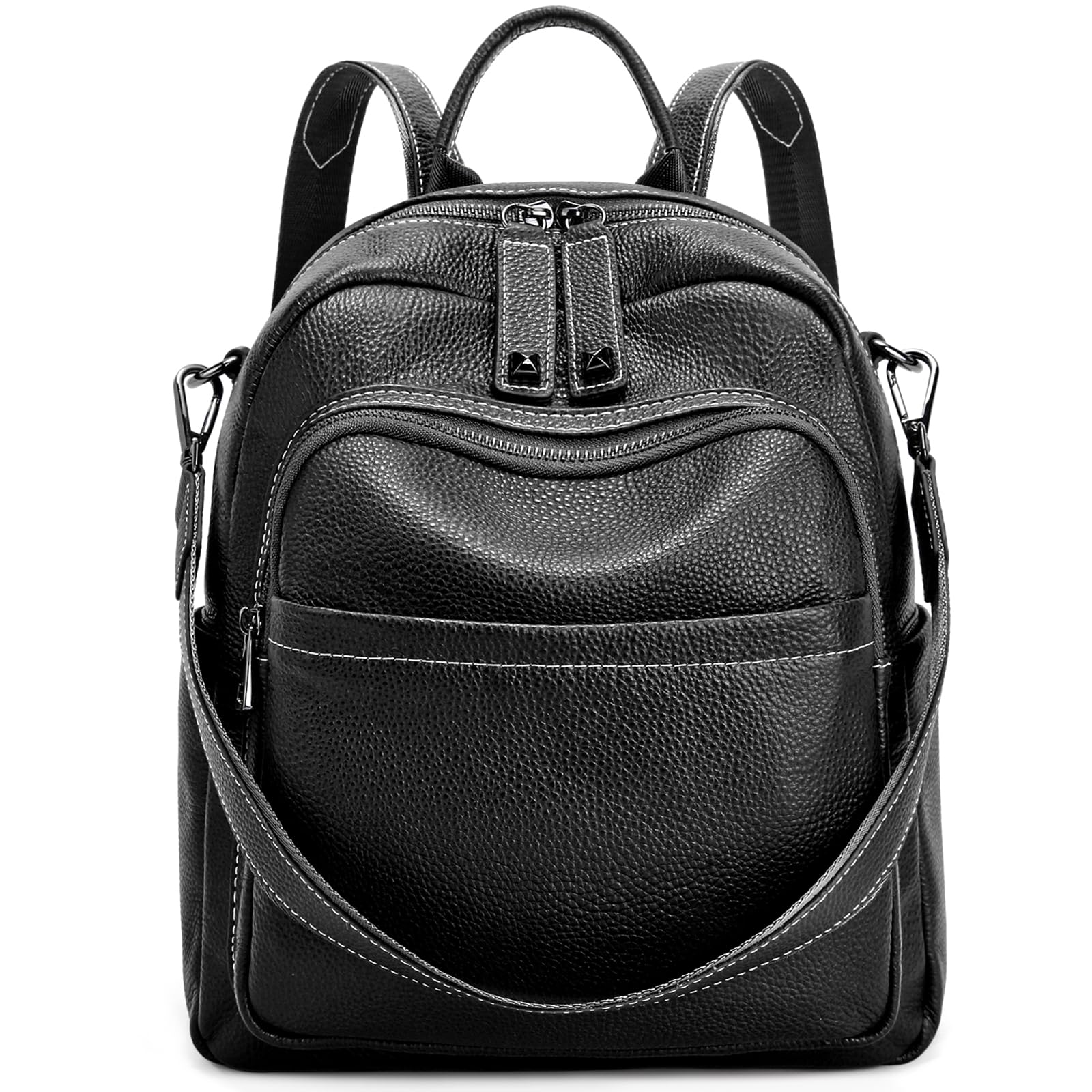 BOYATU Genuine Leather Backpack Purse for Women: Anti Theft Convertible Soft Backpacks - Elegant Womens Travel Backpack (02 Medium-Obsidian Black)