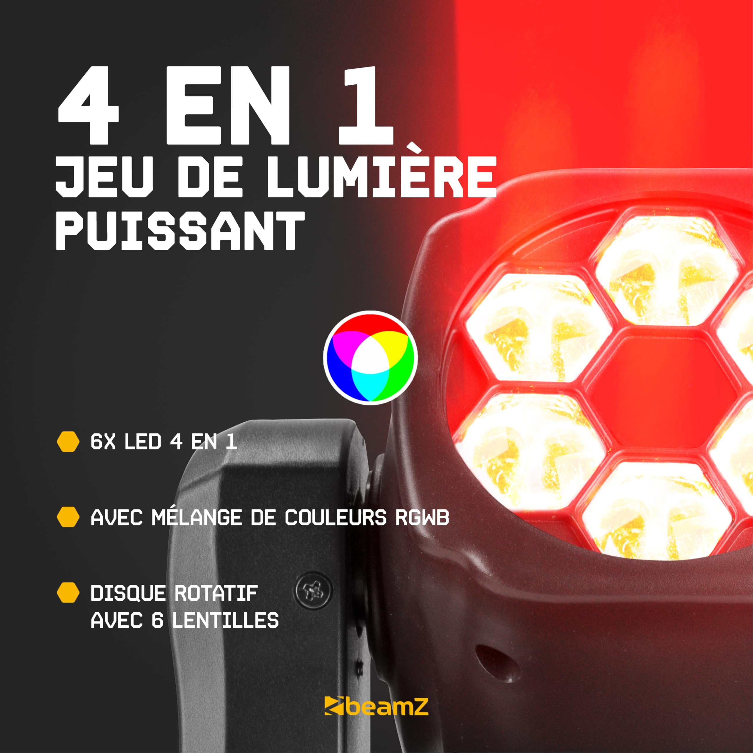 Beamz Panther 80 Lyre LED - 6x LED 12 Watts RGBW CREE, Mode DMX ou Stand Alone, Gestion Audio ou Auto, Fonction Maitre/Esclave, Shows Préprogrammés, Idéal DJ, Concert, Boite de Nuit