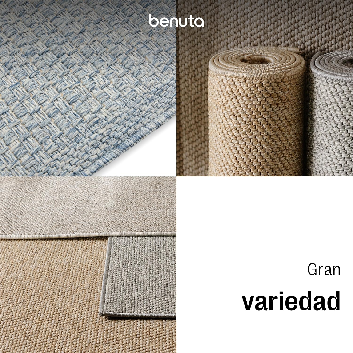 benuta Basic Alfombra Exterior Iowa - Azul 200x300 cm - Estilo Yute Boho - Resistente al Clima y UV para balcón, terraza, jardín, Cocina y Sala - Duradera y Robusta - Apta para Interiores