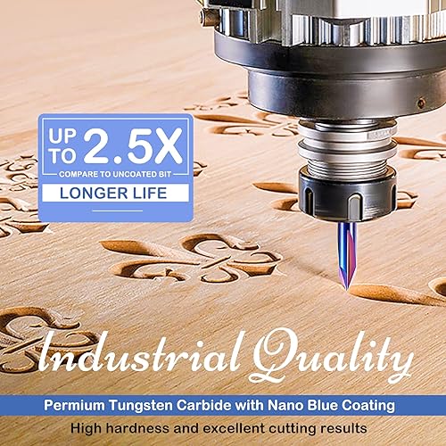 Miniatura 3 de HQMaster Brocas de enrutador CNC de 14 de pulgada, juego de 8 piezas para detalles de madera, perfil de ranura en V, grabado de carburo sólido,