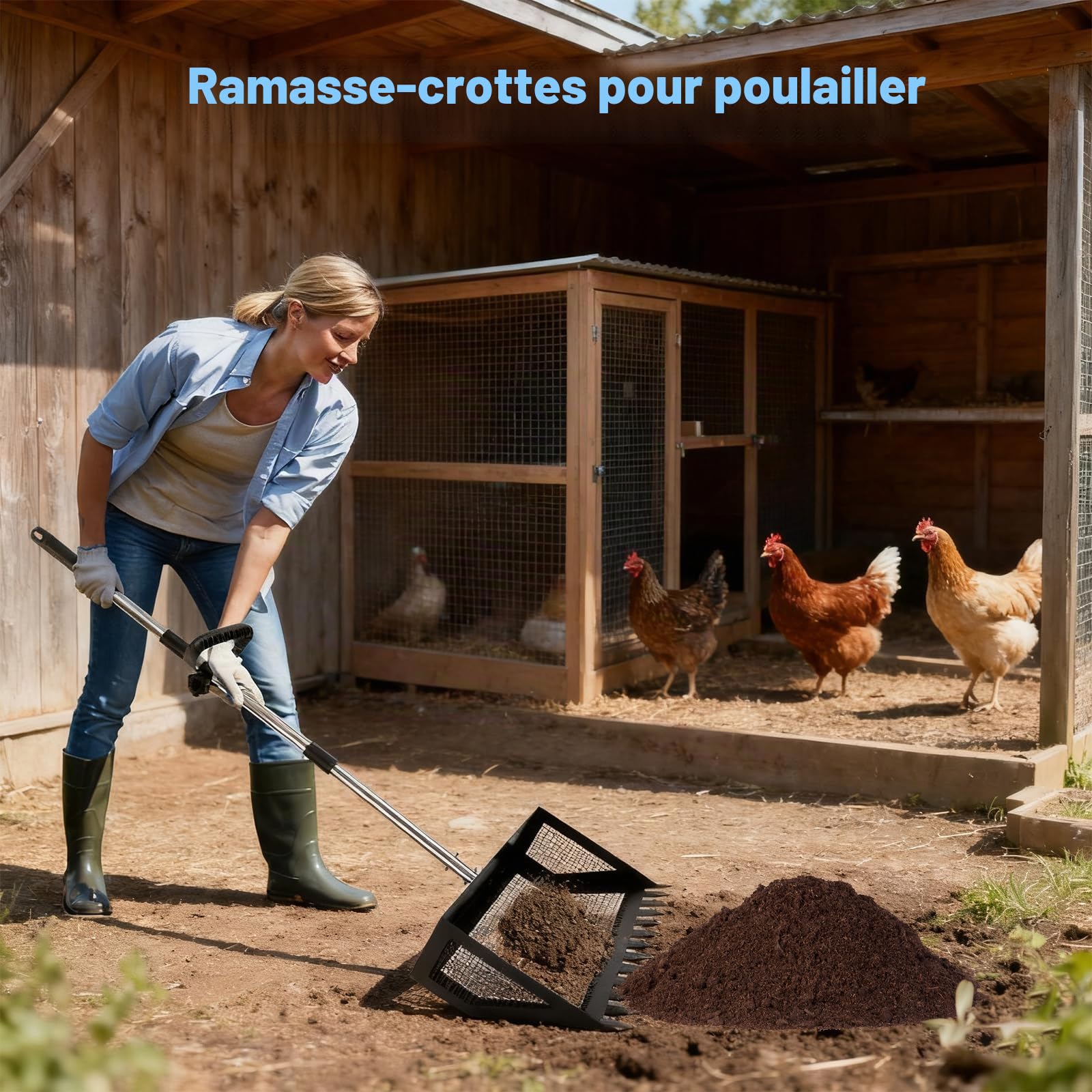 Pelle Crotte Poule Manche en Caoutchouc, Pelle à Litière pour Chat en Alliage D'aluminium de 170 cm de Long, Pelle à Fumier de Poulet avec Grande Tête, Adaptée aux Poulaillers