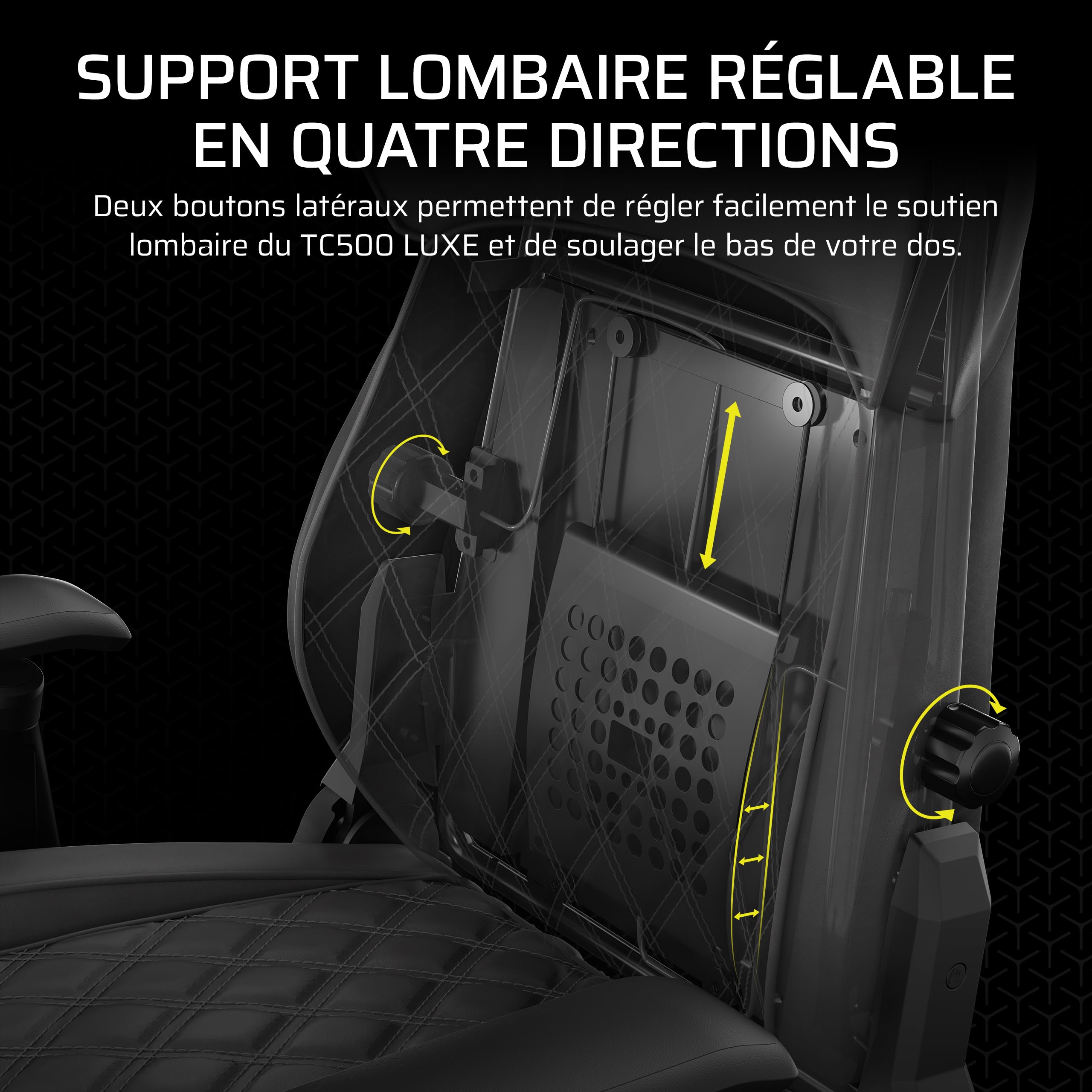 Corsair TC500 Luxe Fauteuil Gaming – Tissu Respirant de Qualité Supérieure – Sièges Larges – Accoudoirs Réglables dans Cinq Directions – Support Lombaire Réglable – Inclinaison 90-135 degré – Ombre
