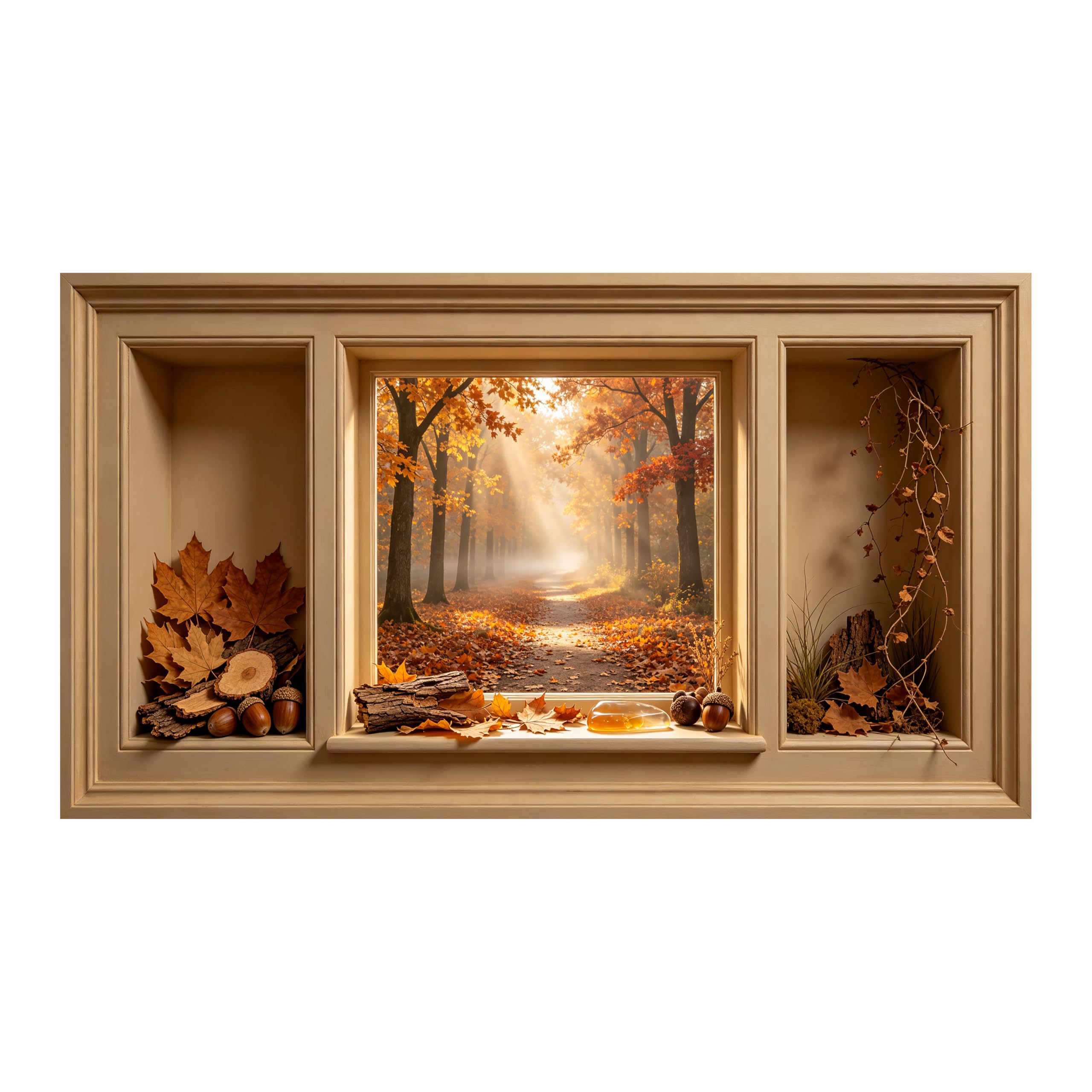 Yzpallescene Art260711051 3D Framed Wall Art Autumn Forest Landscape Rustic Window View Large Size Selfadhesive Removable Wall Decor Prints Artwork For Living Room Bedroom Office