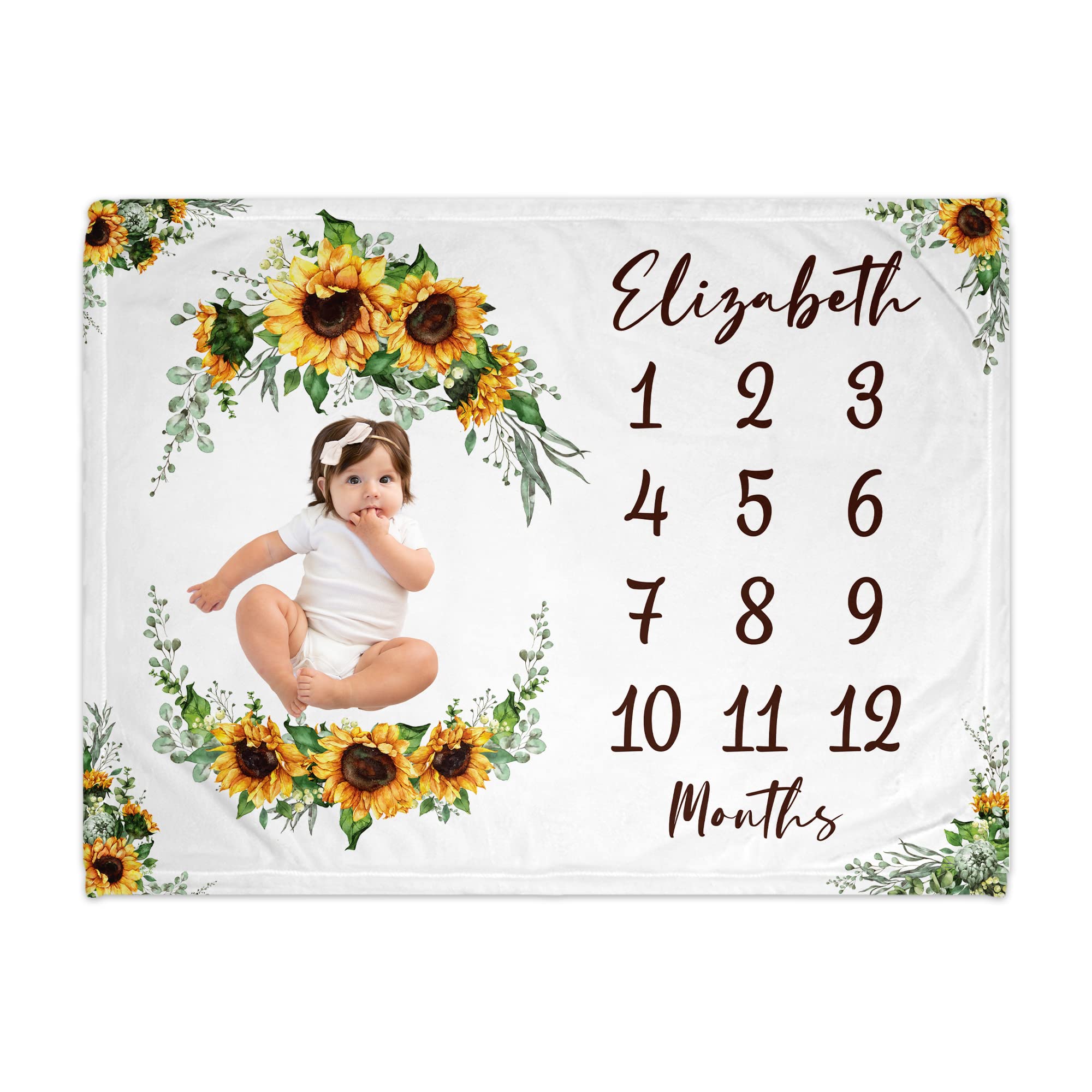 Girls Love A Monogram Personalized Sunflower Polyester Baby Blanket - Custom Baby Milestone …