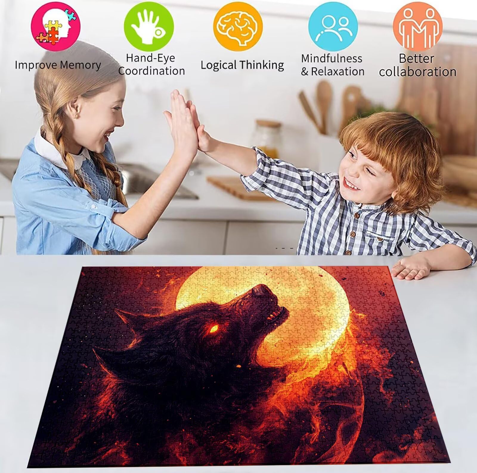 Puzzle 5000 Pezzi, 3 4 5 Anni Puzzle Luna 6 7 8 Anni Giochi Educativi Sostenibili Con Motivi Per Adulti Da Gioco in Legno Di Alta Qualità Jigsaw Lupo per Gioco Familiare, 2026 Regalo Natale H-8711