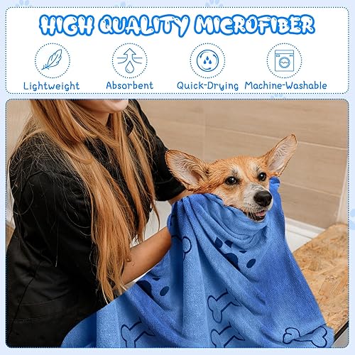 Vista 5 de Tatuo 12 toallas de aseo para perros de 28 x 55 pulgadas, toallas de baño de microfibra de secado para mascotas, toalla absorbente de secado rápido