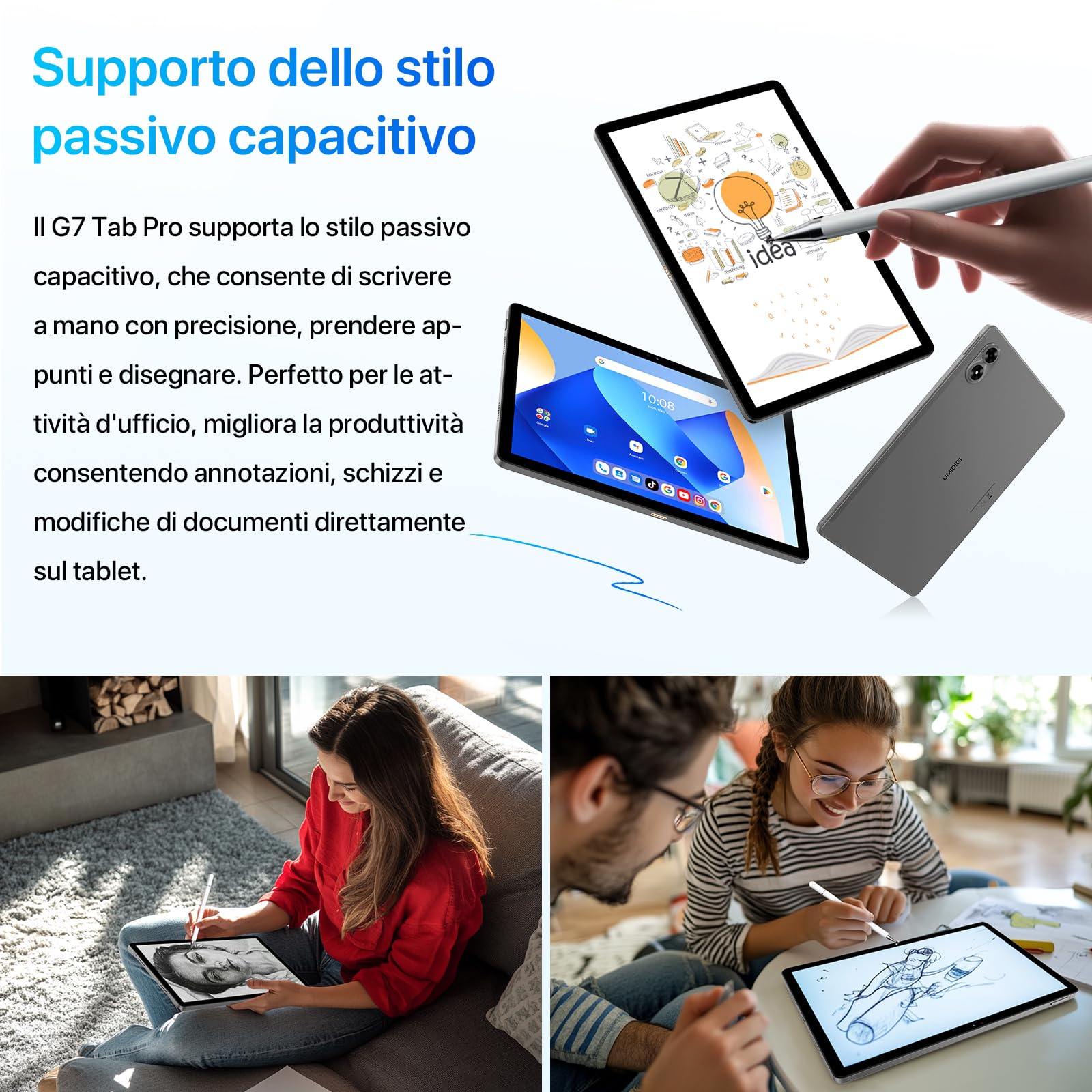UMIDIGI G7 Tab Pro Tablet 11 Pollici 2K - 16GB RAM (8+8 Virtuale) + 256GB ROM, Helio G99, 4G LTE, WiFi, Fotocamere 13+8MP, Penna Inclusa - Grigio - 4