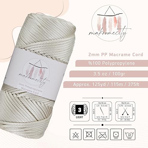 Miniatura 2 de Makromecity, Cordón de macramé de poliéster de 0.079 in x 125 yardas (375 pies) de 0.079 pulgadas (0.079 in) de polipropileno color crudo para