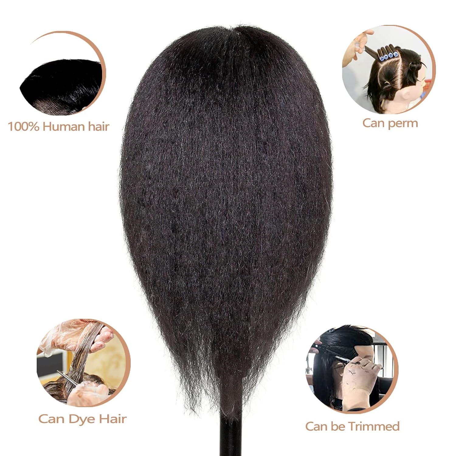 Mannequins Head 16" 100% Real Hair For Manual Braiding Styling Practice Hairdresser Salon Wig Stand Tripod Adjustable With Tool Stand School Manikin Head Cosmetology Doll Head Training Head