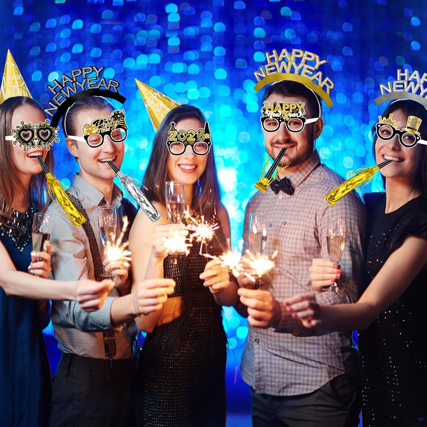 Openfly 36Pcs New Years Eve Party Supplies 2026 Happy New Year Hats Headband Tiara Noise Makers Paper Glasses Party Favors - Image 6