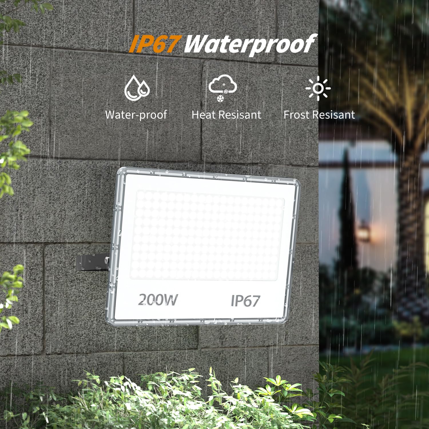 YIQIBRO 200W Floodlight LED Security Light 20000LM 2 Piece - Image 2