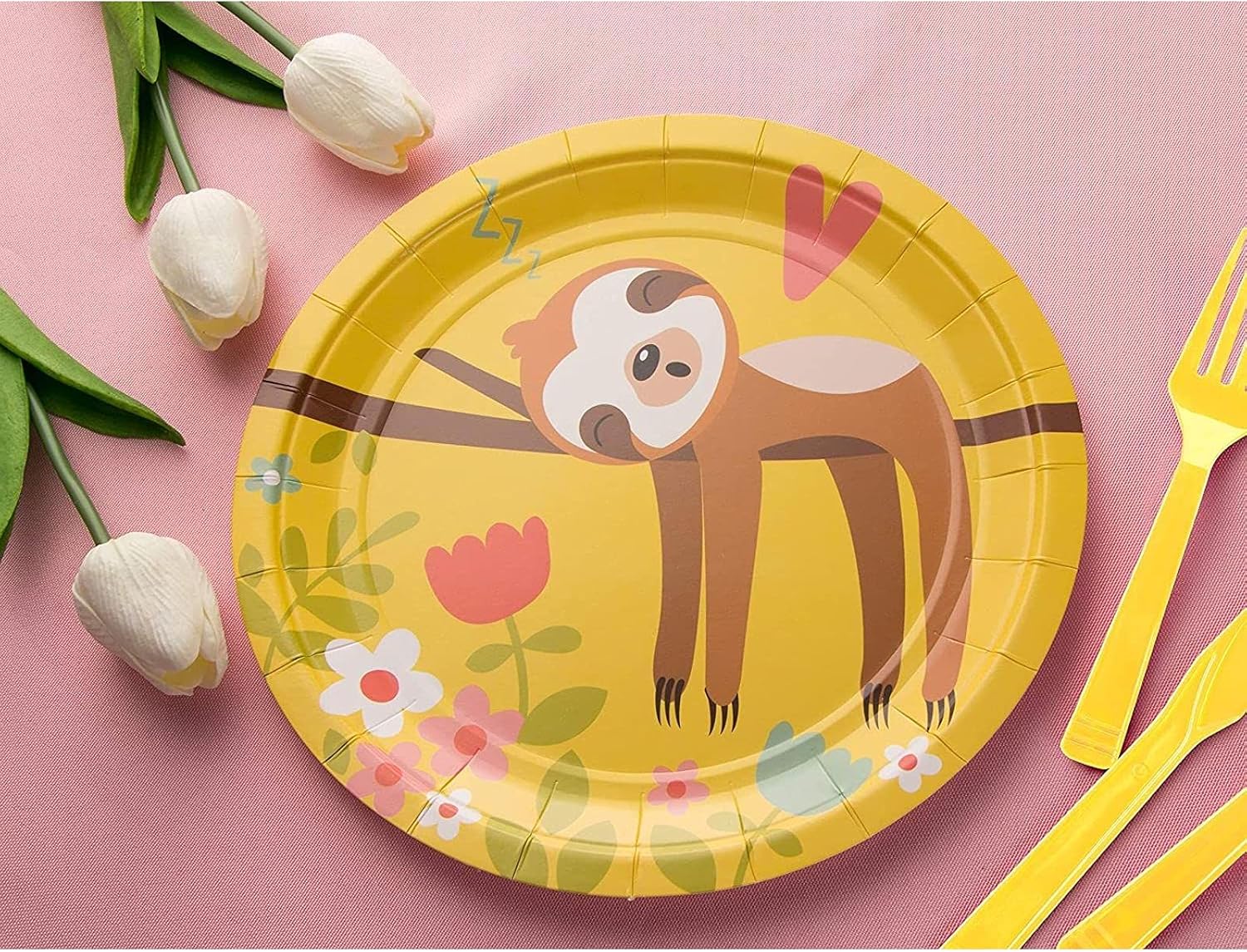 Flаѕh Dеаlѕ - 50% оƒƒ Springtime Sloth Party Bundle, Includes Plates, Napkins, Cups, and Cutlery (24 Guests,144 Pieces)
