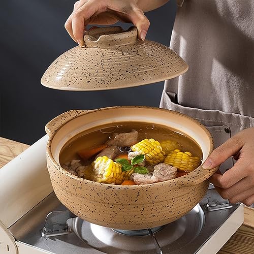 Miniatura 4 de Cacerola de cerámica, olla de barro, utensilios de cocina con tapa para cena y fiesta, olla para estofado, sopa, vapor, hornear y servir, apto para