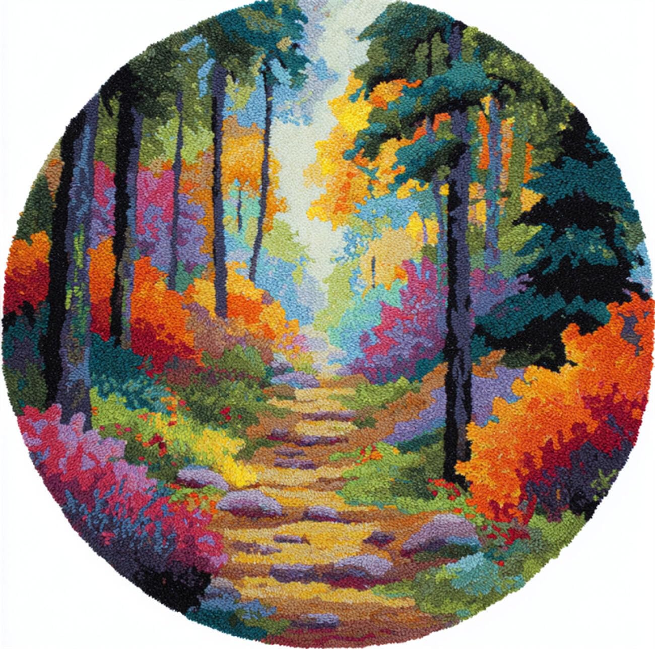 Kitquiver Landscape Tapestry Kits for Adults Colorful Forests DIY Rug Making Craft Kits with Yarn & Canvas and Crochet Needle Embroidery Decoration 50x50cm