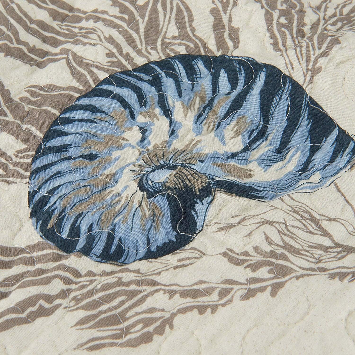 Frее Shірріng оƒƒеr Blue Shell Tread Design 3 Piece Comforter Quilt Bedspeads Sets Queen Cotton White&Blue