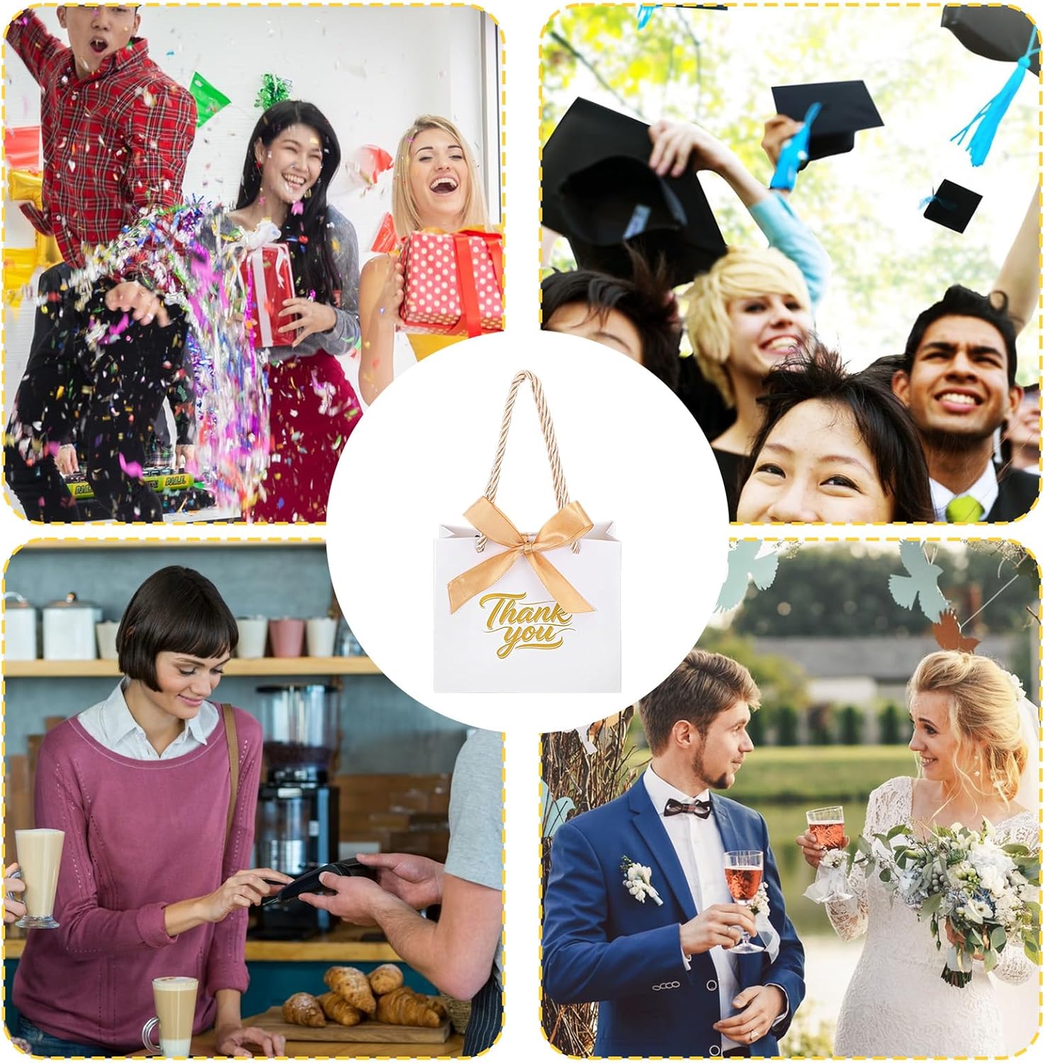 Meyeyaia 50 Pack Small Thank You Gift Bags with Handles 5.5'' x 2.4'' x 4.7'' Mini White Gift Bags with Bow Ribbon Small Favor Bag Bulk for Wedding Birthday Holiday Party Business Favors - Image 7