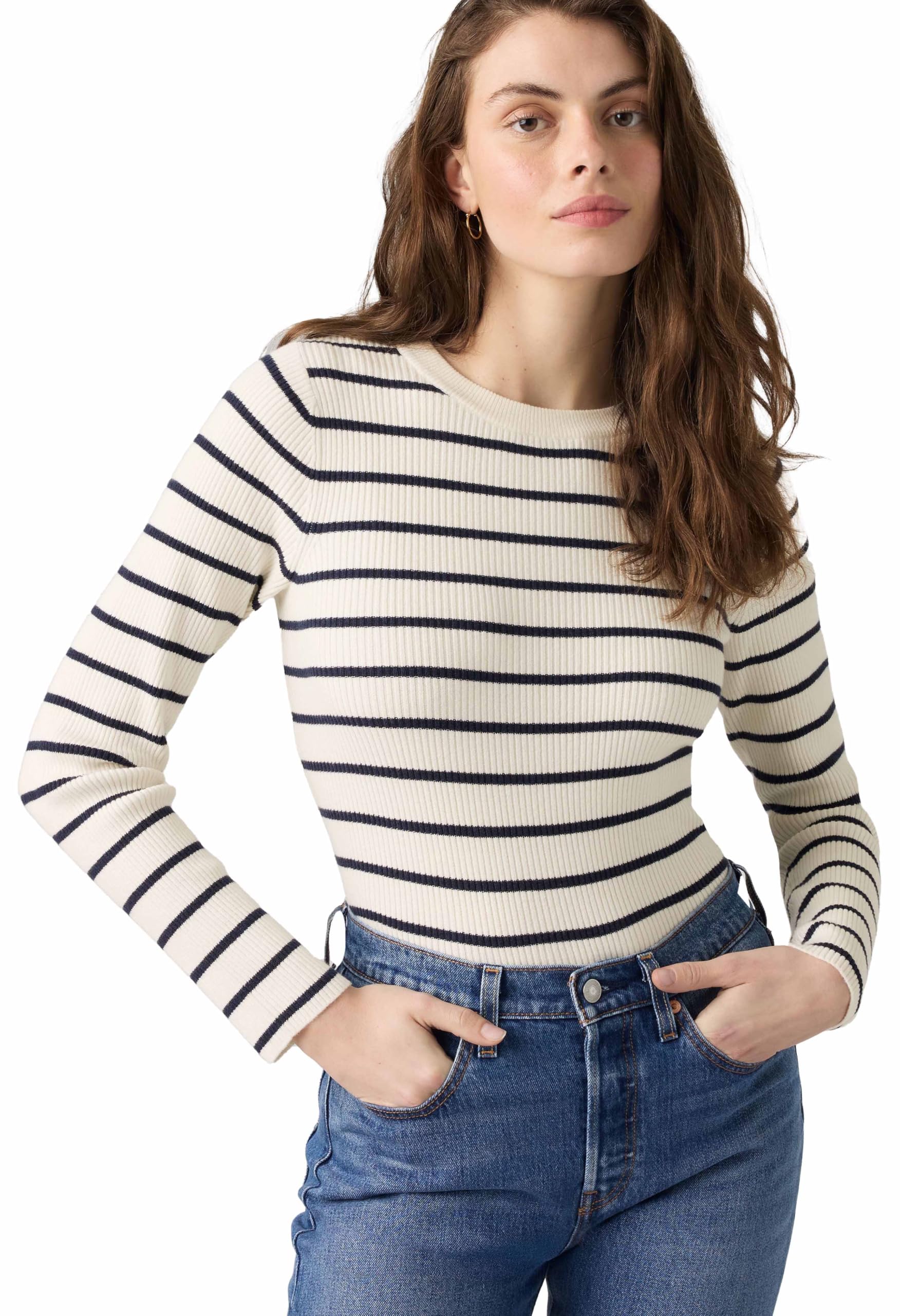 Levi's Rib Crew Sweater Brandy Stripe Egret NAV
