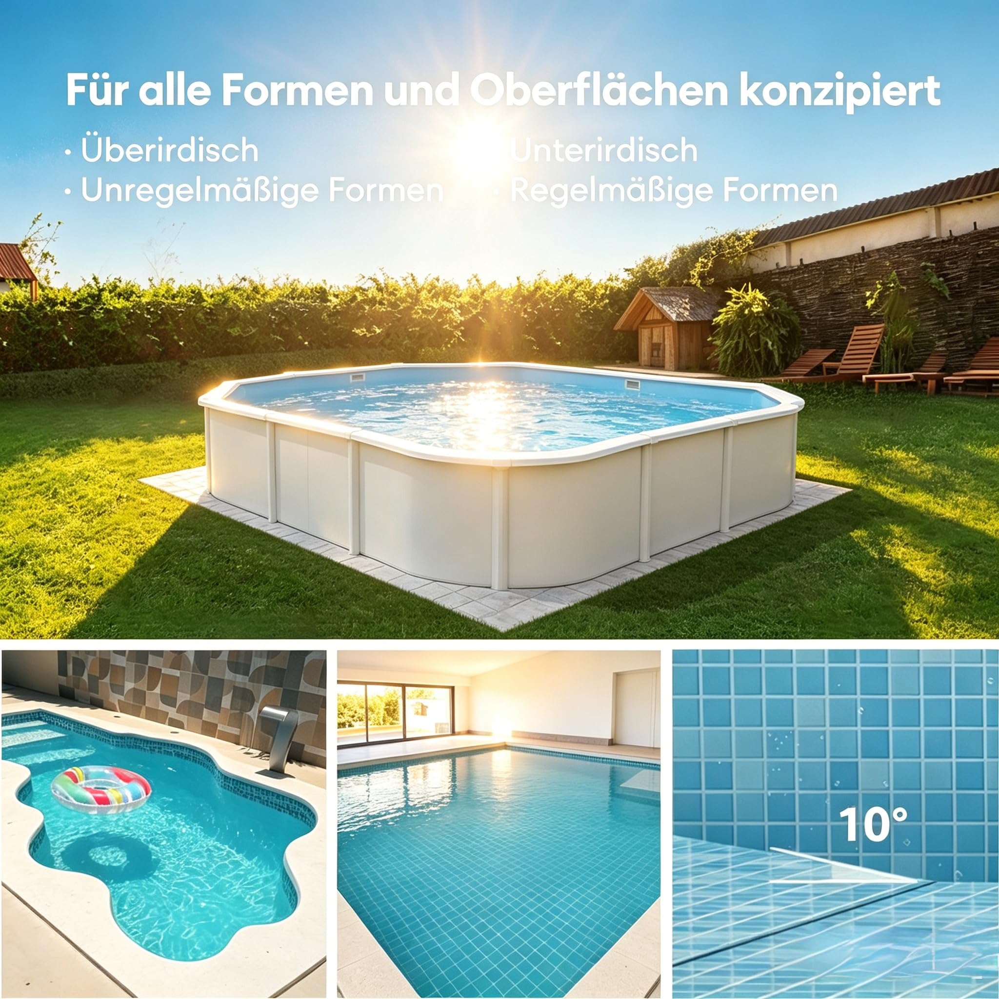 10s Poolroboter(2026 Upgrade), Poolroboter Akku mit 3 Motoren, 90Min für Pools bis 80 m², Fernbedienung und App-Steuerung, automatisches Parken, geeignet für Verschiedene Pooloberflächen
