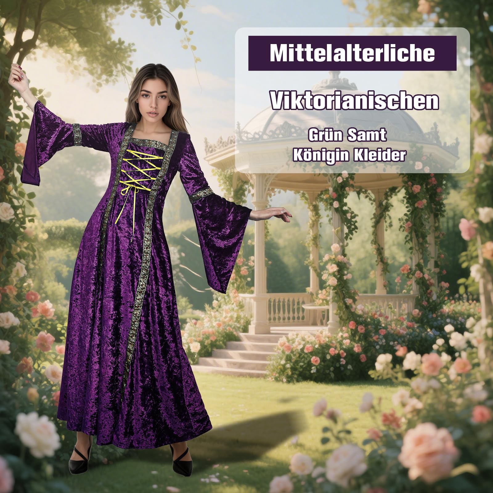 Robe rétro médiévale pour femme avec manches trompette, robe médiévale victorienne en velours vert, robe irlandaise Renaissance, carnaval, Halloween, fête