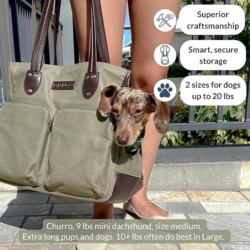 Vista 6 de DJANGO Bolsa de lona encerada y cuero para perros, bolsa de viaje para perros de alta calidad con correa de seguridad, forro WR, bolsillos